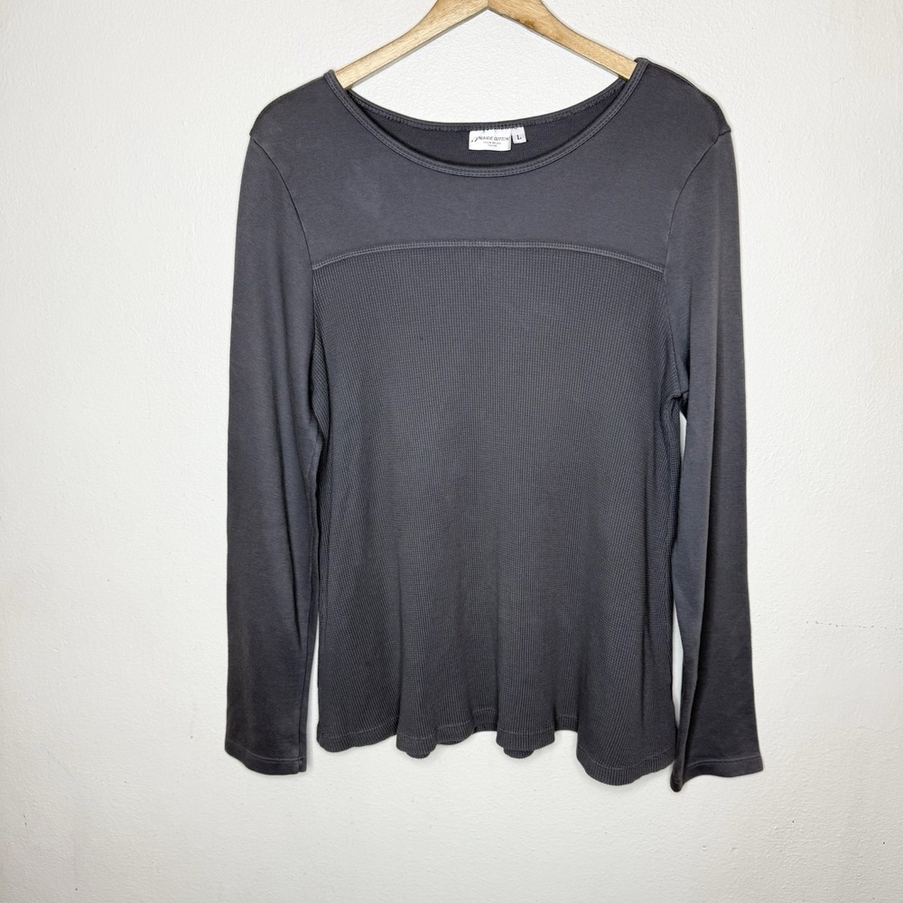 Prairie Cotton‎ A-line Tunic Top Gray Long Sleeve Shirt Waffle Women's Large